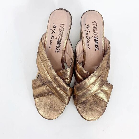 Amuse Society x Matisse Womens Shine On Gold Stacked Heel Slide Sandals Size 8 M - Picture 4 of 8